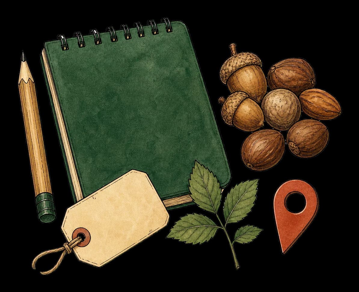 Base Camp North field notebook and seed collection tools